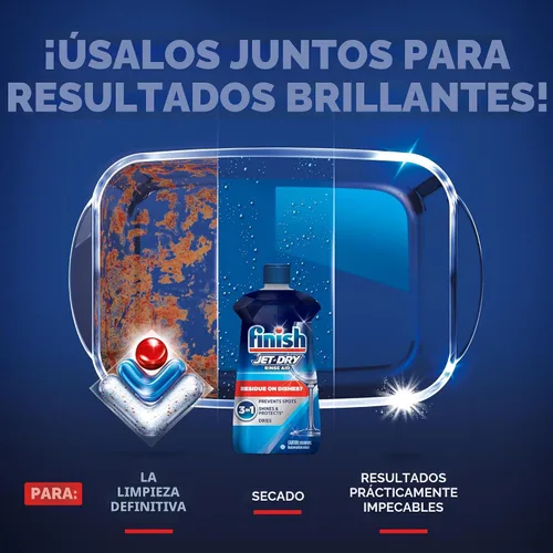 Vista 4 de Finish Jet-Dry Abrillantador para Lavavajillas, Compatible con Detergente para Lavavajillas, Previene Manchas y Residuos, Seca, Abrillanta