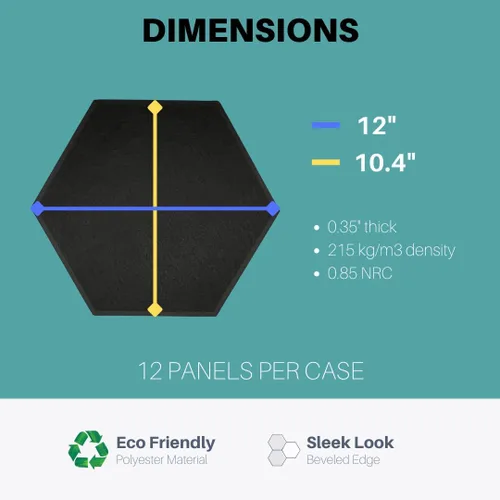 Vista 3 de Paneles acústicos hexagonales para amortiguación de sonido, paquete de 12 paneles autoadhesivos de absorción de sonido, tratamiento acústico