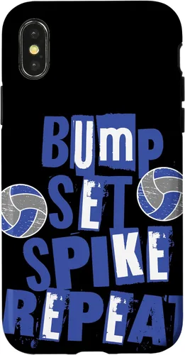 Vista 4 de iPhone 15 Parents Girls Volleyball Bump Set Spike Repeat Blue & White Case