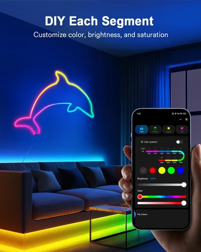Vista 7 de Lumary Luz inteligente RGBAICW de neón para interiores, luces LED de 9.8 pies para dormitorio, funciona con Alexa/Google Assistant, 180 LEDs/m RGB