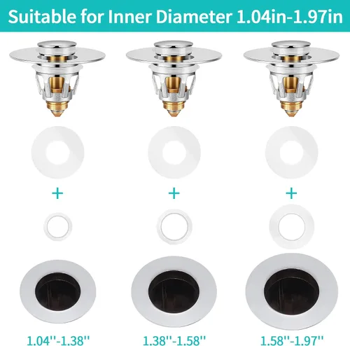Vista 11 de Tapón para lavabo, colador de desagüe para lavabo de baño con colector de pelo, para orificio de desagüe de 1.04''~1.97'', cubierta de desagüe Cromo