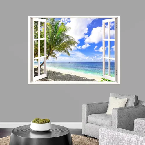 Vista 41 de IDEA4WALL Adhesivo mural removible para pared, arena blanca tropical, playa, orilla, palmera, naturaleza, desierto, fotografía, arte moderno