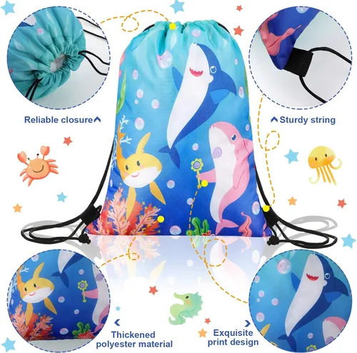 Vista 2 de Spiareal - Paquete de 18 mochilas con cordón para fiesta de tiburones de verano, bolsas de regalo con temática de animales marinos de dibujos