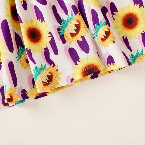 Vista 3 de Vestido de verano con estampado de leopardo y botones de encaje y manga corta para niñas pequeñas