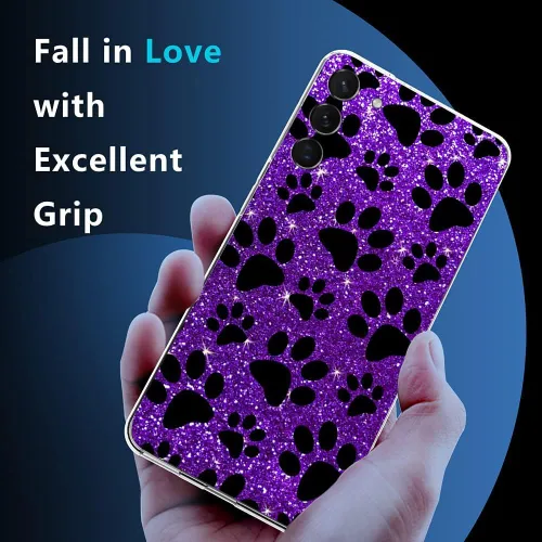 Vista 2 de Funda compatible con Samsung Galaxy S22, diseño de pata de perro negra y morada, ajuste delgado, TPU suave, a prueba de golpes, funda protectora