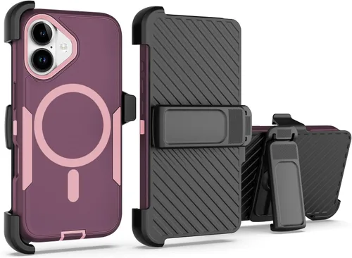 Vista 43 de Funda diseñada para iPhone 16 Pro, magnética, doble protección, resistente y duradera, compatible con MagSafe, clip trasero desmontable, a prueba