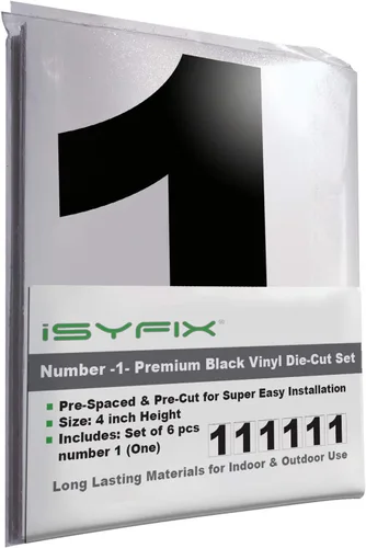 Vista 69 de iSYFIX Calcomanías de vinilo negro con el número 7 (siete), paquete de 6 calcomanías autoadhesivas de 7 pulgadas, calcomanías troqueladas y Negro