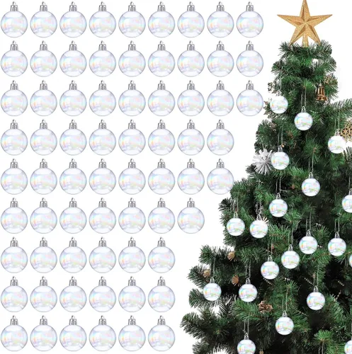 Vista 7 de BBTO 100 Piezas Adornos Navideños Iridiscentes Transparentes de Plástico Decoraciones de Bolas de Navidad Acrílicas Transparentes para Interiores