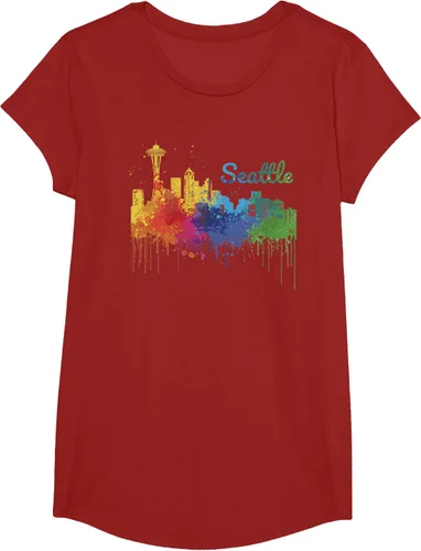 Vista 33 de Seattle Washington Skyline Watercolor Souvenir Seattle Camiseta, Negro