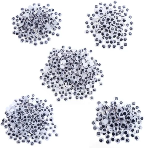 Vista 2 de DECORA 1000 piezas redondas de plástico negro Googly Wiggle Eyes, autoadhesivas, amplia variedad de tamaños