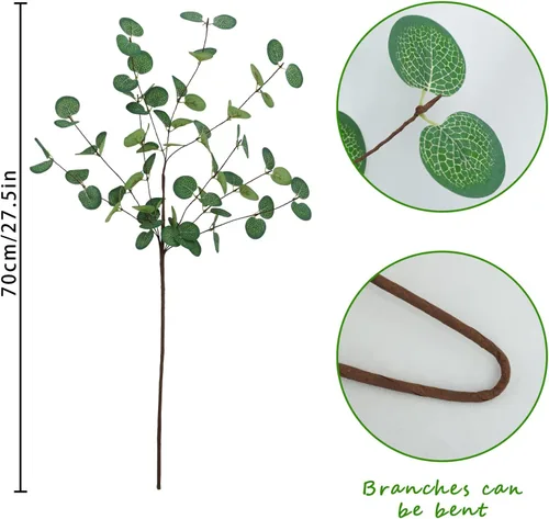 Vista 6 de Agusbagli 6 Piezas Hojas Artificiales de Eucalipto de 28'' de Alto Ramas de Hojas de Eucalipto Dólar de Plata Falsas Tallos de Vegetación
