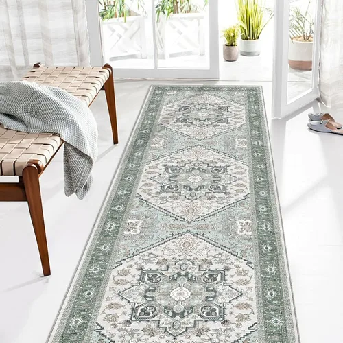 Vista 395 de OPPODREAM Alfombras suaves, pequeñas y lavables con parte trasera antideslizante, alfombra de cachemira sintética de pelo bajo, 2 x 3 pies, azul