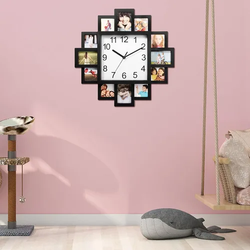 Vista 4 de KOCASO Marco de fotos, collage de 12 imágenes, reloj de pared para colgar en la pared, decoración del hogar, haz tu propio reloj multifoto, punto
