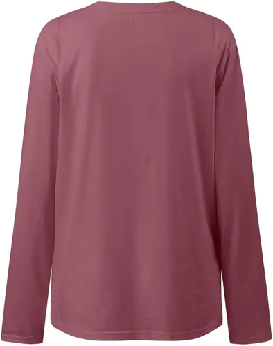 Vista 2 de TREBIN Blusa de manga larga para mujer, casual, cuello redondo, plisada, holgada, de moda
