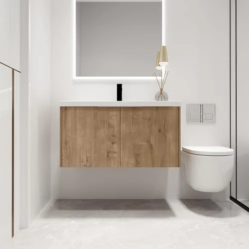 Vista 12 de Malwee Tocador de baño flotante de 18 pulgadas con fregadero, combo de tocador blanco moderno para baño pequeño, armario montado en la pared lateral