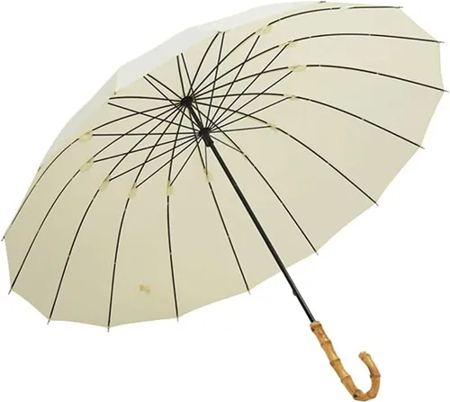 Vista 11 de ThreeH Paraguas negro de bambú para lluvia auto abierto color sólido de moda y simple 190T 16 costillas, KS08