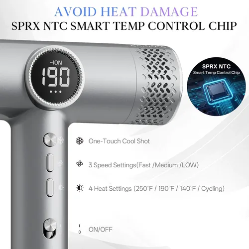 Vista 5 de Secador de pelo con difusor – Secador profesional de alta velocidad de 1600 W con peine, secado rápido de 100,000 rpm, resultados de calidad