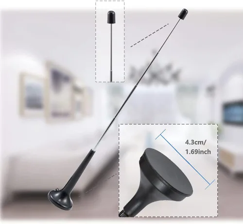 Vista 5 de DVB-T - Antena digital HDTV con base magnética - Poste telescópico de 5 secciones - Mini antena de TV VHF/UHF de 5dBi - Cable coaxial RG174 de 4.9