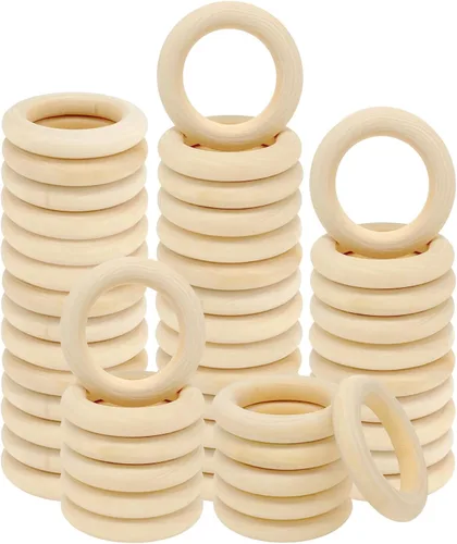 Vista 6 de 10 piezas de anillos de madera natural para manualidades, anillos de madera sin terminar para macramé, conectores de madera para colgantes