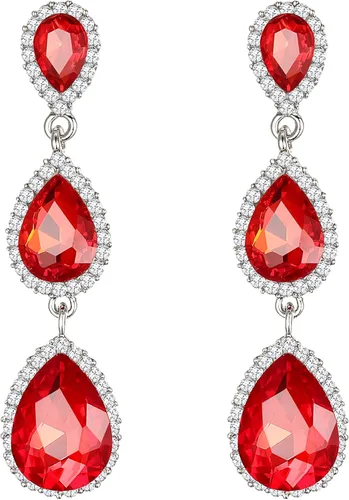 Vista 7 de EleQueen Pendientes de cristal austriaco en tono dorado para mujer, forma de pera de 2.5 pulgadas, color esmeralda