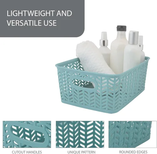 Vista 2 de Simplify Paquete de 3 cestas de almacenamiento pequeñas en espiga, dimensiones: 10 x 8 x 4 pulgadas, diseño de espiga, peso ligero, ideal para baño