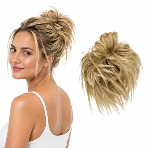 Vista 22 de CAISHA Prettyshop - Banda elástica XXL tipo postizo de cabello voluminoso ondulado, ideal para peinados recogidos de novias o rodetes desaliñados