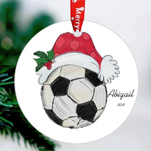 Vista 6 de N/A" Lindo niños adornos de Navidad 2021 para árbol de Navidad,Fútbol personalizado ornamento Baby Shower,Bebé primer regalo de Navidad Oranament