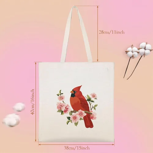 Vista 4 de Bolsa de lona Louise Maelys para mujer, linda estética cardenal, de algodón, para compras, regalo para mujeres, bolsas de comestibles reutilizables
