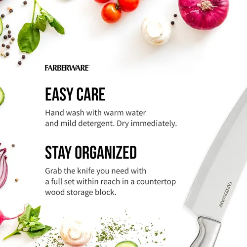 Vista 6 de Farberware EdgeKeeper - Juego de cuchillos de cocina de acero inoxidable estampado con bloque autoafilable, asas ergonómicas, se recomienda lavar a
