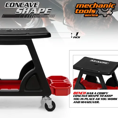 Vista 5 de M-AUTO Taburete mecánico Asiento de detalle Asiento móvil utilitario rodante con ruedas giratorias bloqueables, capacidad de 300LBS Asiento rodante