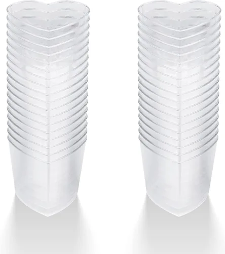 Vista 5 de Paquete de 100 mini vasos de plástico transparente con tapas, recipiente de yogur en forma de corazón de 5 onzas para fiestas, aperitivos