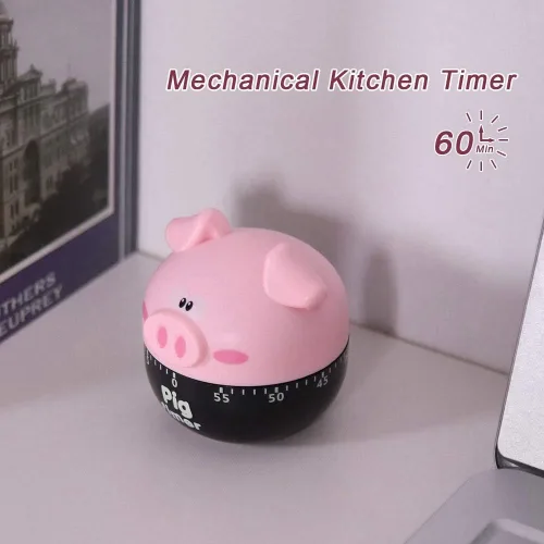 Vista 6 de Temporizador de cocina con diseño de cerdo de dibujos animados, contadores mecánicos para herramienta de sincronización de cocción, temporizador