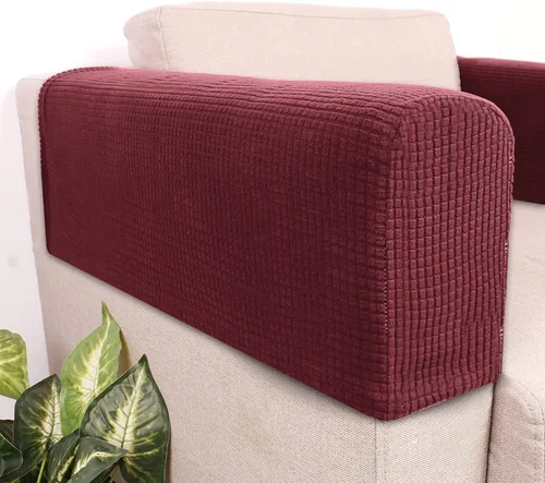 Vista 5 de SEWACC Fundas elásticas para reposabrazos de sofá, fundas antideslizantes para sillón, protectores de brazos para sillas, sofá (rojo)