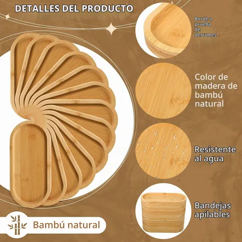 Vista 3 de Nuogo 12 bandejas de bambú para servir de 10 x 5 pulgadas, plato ovalado de bambú de madera, platos ovalados de charcutería, plato de queso