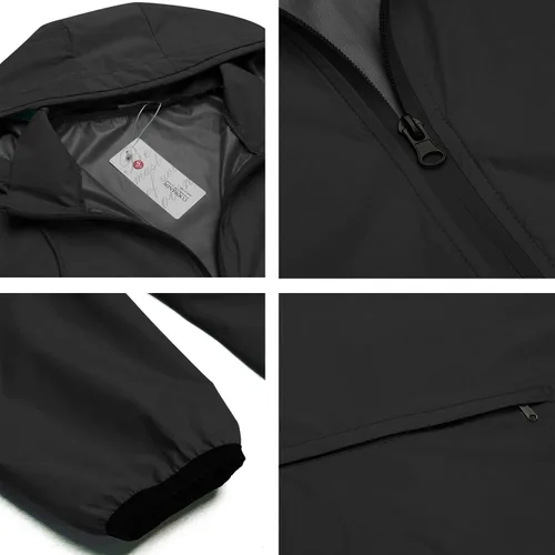 Vista 3 de COOFANDY Chaqueta impermeable unisex plegable, ligera, impermeable, con capucha, para correr, senderismo, ciclismo