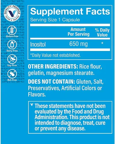 Vista 2 de The Vitamin Shoppe Inositol 650MG, apoya el hígado saludable celular (100 cápsulas)