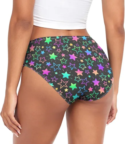 Vista 3 de JHKKU Ropa interior colorida con estrellas brillantes para mujer, braguitas de fibra de bambú, suaves, transpirables, estilo hipster