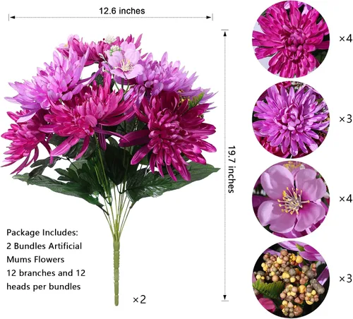 Vista 2 de Ivydale 2 paquetes de flores artificiales de seda falsas, ramos de flores sintéticas con tallos largos, ramo de flores de sping para decoración