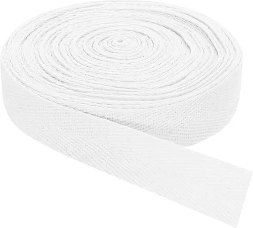 Vista 52 de uxcell Cinta de sarga, 1 cinta de tela de algodón de 11 yardas x 0.315 in, rollo de cinta de espiga para ropa, accesorios, bolsas (beige y blanco)