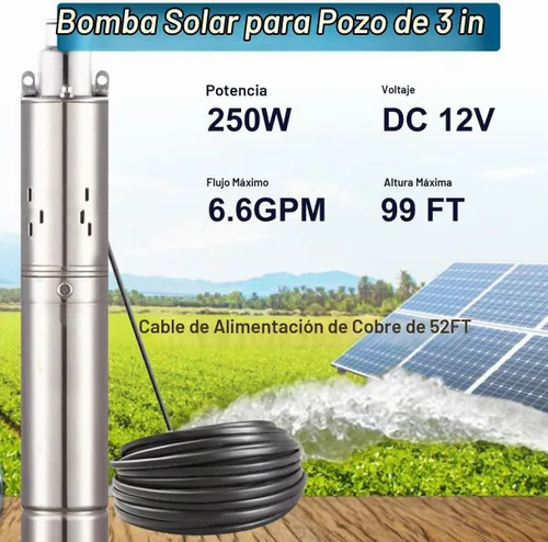 Vista 2 de Bomba de agua solar, bomba sumergible de pozo profundo de CC, bomba de pozo profundo de acero inoxidable de 3 pulgadas con cable de alimentación
