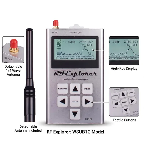 Vista 6 de RF Explorer Spectrum Analyzer WSUB1G Model, 240MHz to 960MHz - Handheld Frequency Analyzer for Ham Radio, Wireless Devices, WiFi Networks, Audio