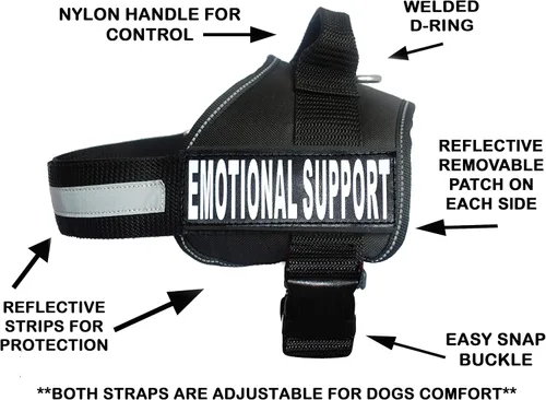 Vista 2 de Doggie Stylz Chaleco de apoyo emocional para perro con 2 parches de animales de apoyo emocional extraíbles, reflectante, ligero, fresco, suave, Negro