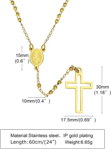Vista 2 de XUANPAI Collar de cuentas de rosario cristiano cruzado joyería católica colgante de amuleto de medalla de Virgen María colgante de acero inoxidable