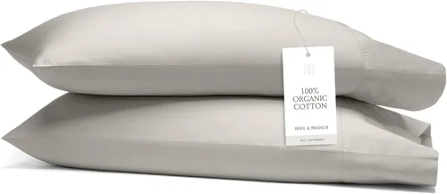 Vista 13 de BOLL & BRANCH Signature - Juego de fundas de almohada con dobladillo, estándar, color crema Algodón 100% orgánico de lujo, suave y transpirable