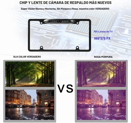 Vista 3 de GLK - Cámara de respaldo para matrícula HD con visión frontal y trasera, cámara reversa con 7 LED de visión nocturna, ángulo de visión de 170