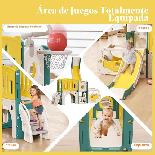 Vista 4 de Juego de tobogán para niños pequeños/bebés, con temática de autobús; parque infantil con aro de baloncesto y área de escalada, para interiores