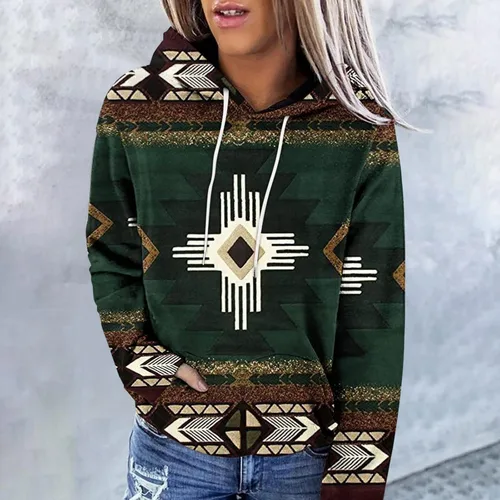 Vista 23 de Sudaderas con capucha azteca occidental para mujer, sudaderas de manga larga con gráficos vintage, camisetas de vaquera, ropa 2023