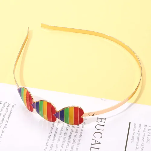Vista 3 de vokone Diademas de corazón para mujer esmaltadas con triple amante, diadema de orgullo arco iris, accesorios para la cabeza (corazón arcoíris)