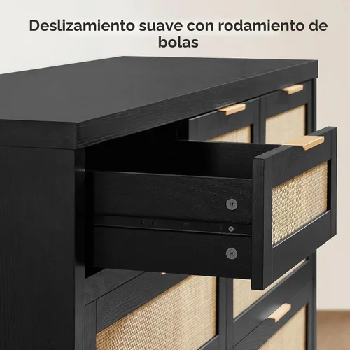 Vista 7 de SICOTAS Cómoda de 7 cajones para dormitorio, cómodas de ratán de 57" de ancho, cómoda grande con cajones para dormitorio, cómoda soporte de TV Roble