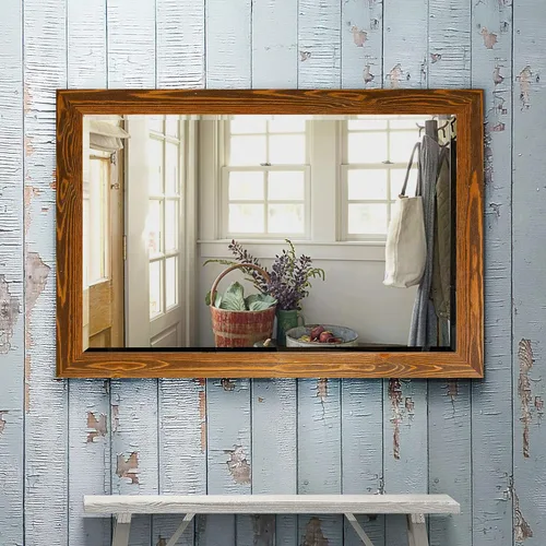 Vista 10 de Espejo de maquillaje rectangular, espejo de pared con marco de madera desgastada para decoración del hogar, se puede colgar de forma vertical u Negro